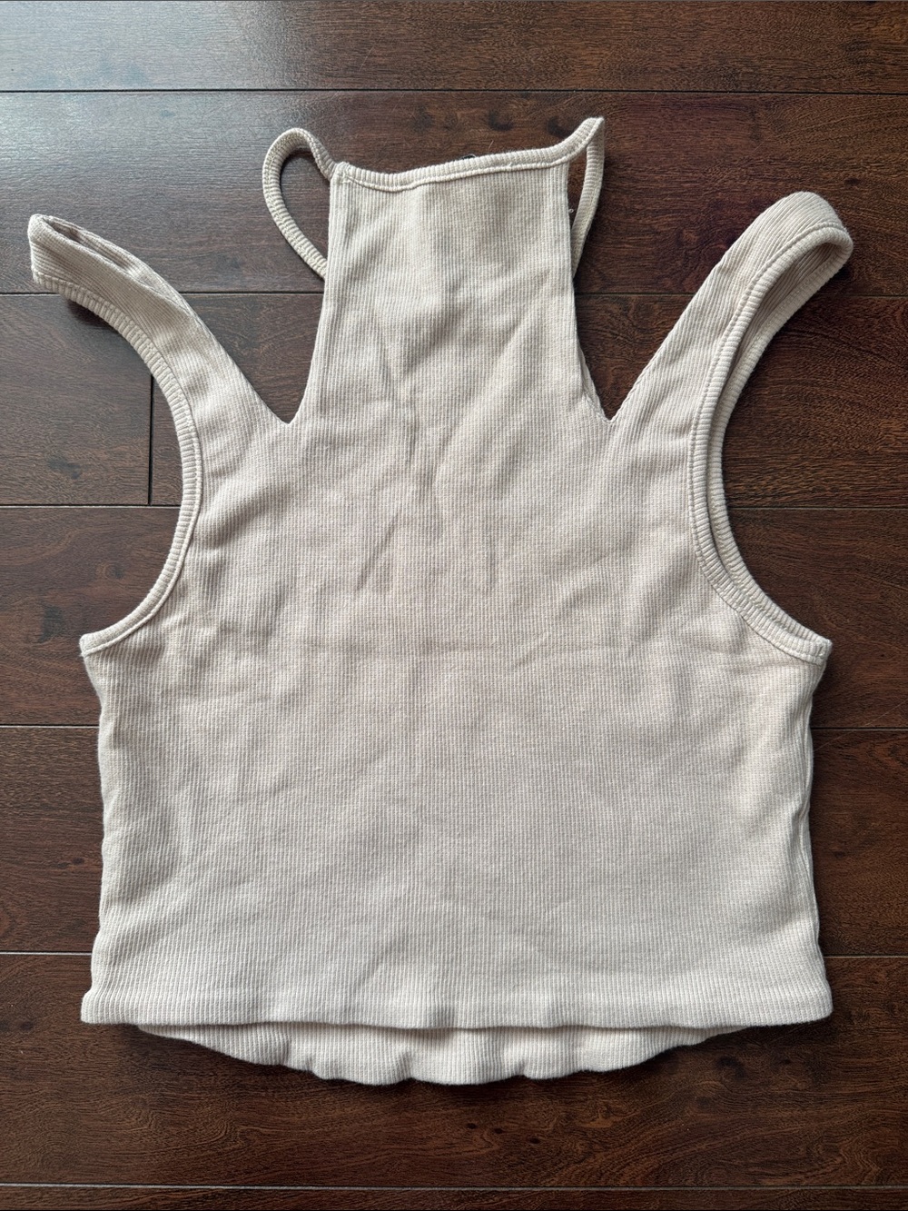 Women's Beige Cropped Ribbed Tank Top - Picture 5 of 5